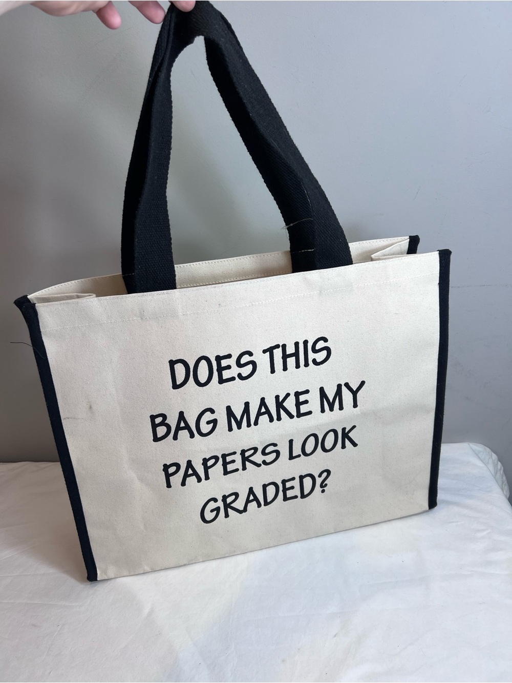 Canvas cream black teacher tote bag